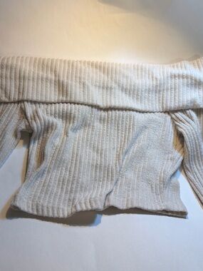 Off-Shoulder Ribbed Cream Women’s Sweater